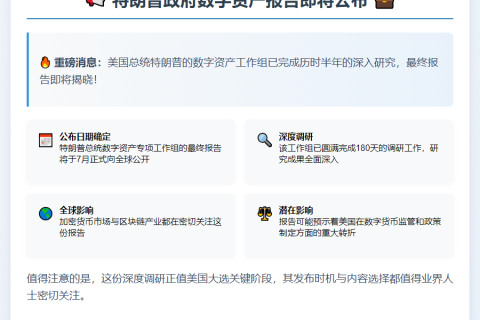 特朗普政府数字资产报告7月30日公布