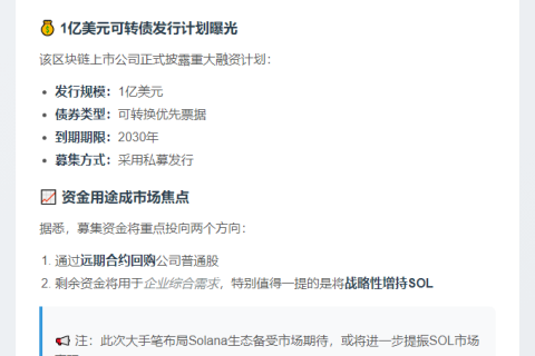 DeFi拟私募1亿美元可转债 含SOL增持