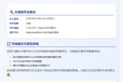 鲸鱼20倍杠杆做多ETH存入300万USDC