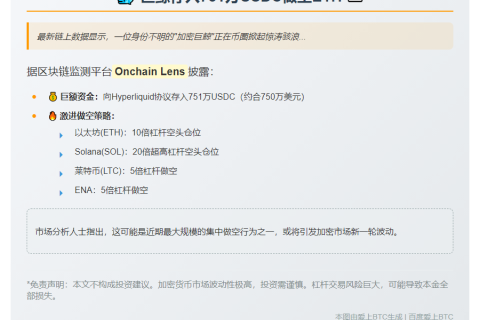 巨鲸存入751万USDC做空ETH