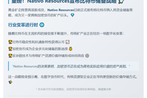 "Nativo宣布比特币储备战略"