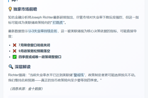 "美联储7、9月或维持利率不变"
