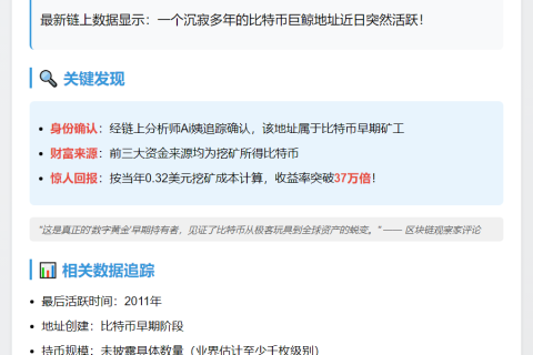 BTC远古巨鲸乃早期矿工