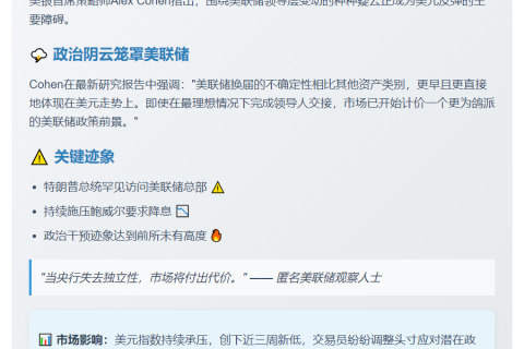 美银警示美联储独立性危机施压美元