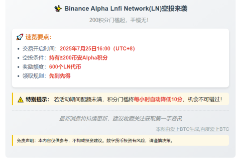 "Binance LN空投需200积分"