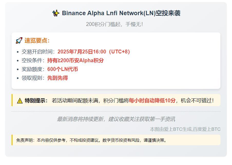"Binance LN空投需200积分"