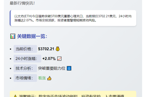 ETH冲破3700美元