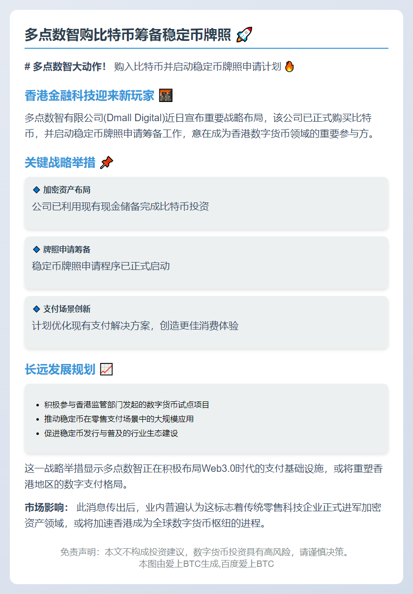 多点数智购比特币筹备稳定币牌照