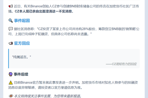 CZ否认参与BNB财库募资
