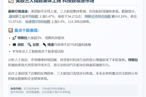 美股三大指数齐升