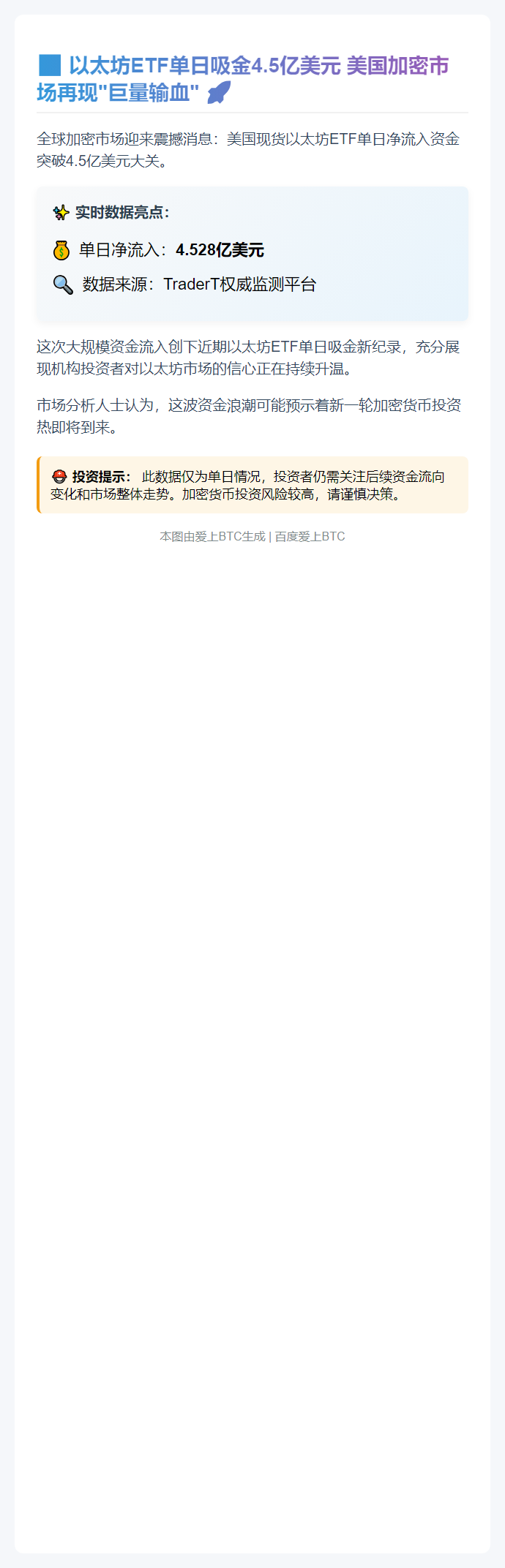 美现货以太坊ETF单日吸金4.53亿美元