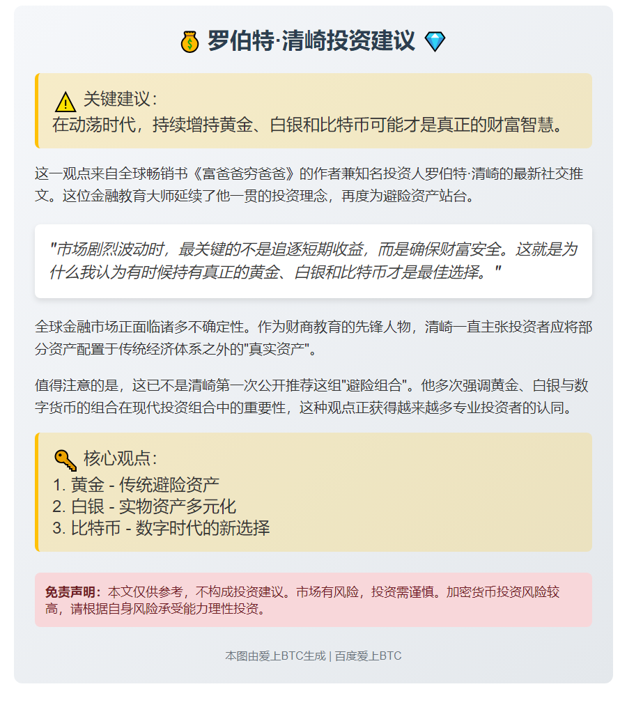 《富爸爸》作者：黄金、白银、比特币或是最佳投资