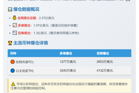 24小时全网爆仓2.37亿美元
