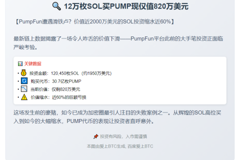 12万枚SOL买PUMP现仅值820万美元