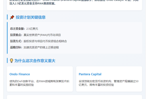 Ondo与Pantera将注资2.5亿推动RWA代币化