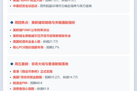 下周重磅：美联储决议与非农对决，聚焦中美经贸