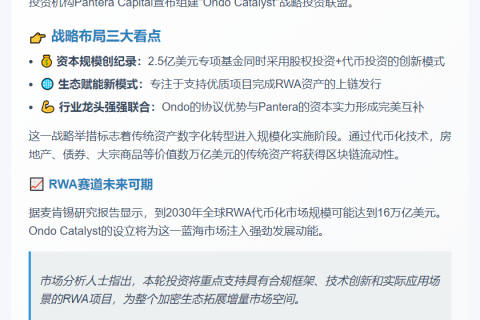 Ondo与Pantera投资2.5亿推动RWA代币化