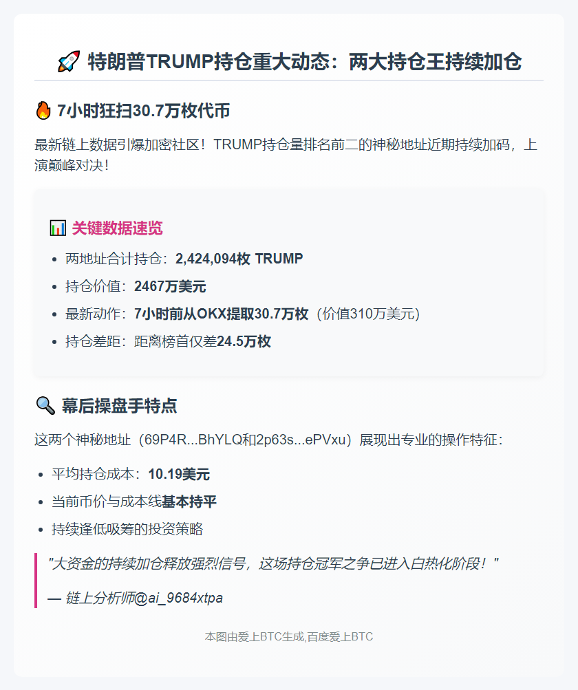 特朗普TRUMP持仓TOP2持续加仓 7小时狂扫30.7万枚