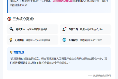 浦东发布20亿元AI种子基金