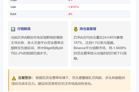 ZORA主流CEX资金费率偏空