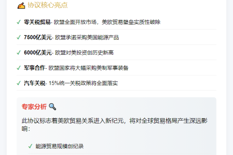 欧盟与特朗普同意零关税贸易