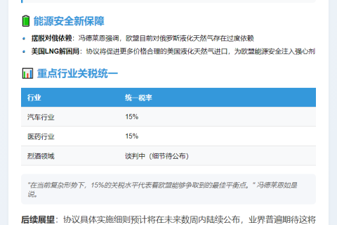冯德莱恩称15%税率为欧委会最佳方案