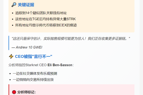分析师指控Starknet抛售4亿STRK代币