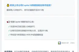 欧企Capital B增持58枚BTC，持仓超2000枚