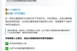 休眠鲸鱼转账：3711 ETH转入币安