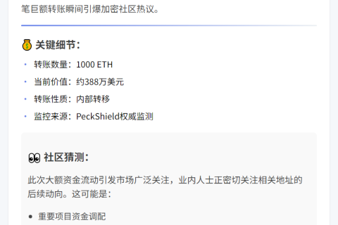 以太坊基金会转千枚ETH至相关地址
