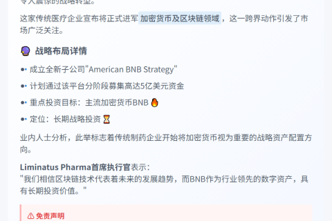 医疗公司Liminatus拟募资5亿美元投BNB