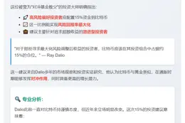Dalio建议：15%资产配置比特币博高收益