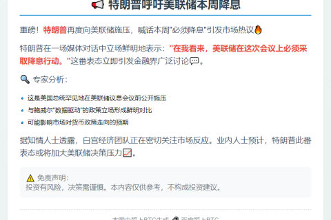 "特朗普呼吁美联储本周降息"