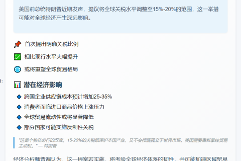 特朗普计划全球关税定在15-20%