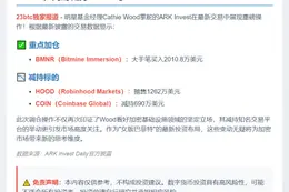 Ark Invest增持BMNR 2000万 减持COIN、HOOD