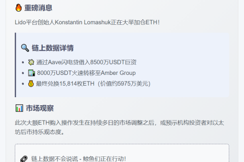 Lido创始人借款8500万购ETH