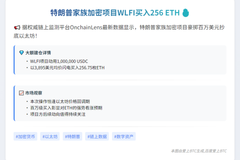 特朗普家族加密项目WLFI买入256 ETH
