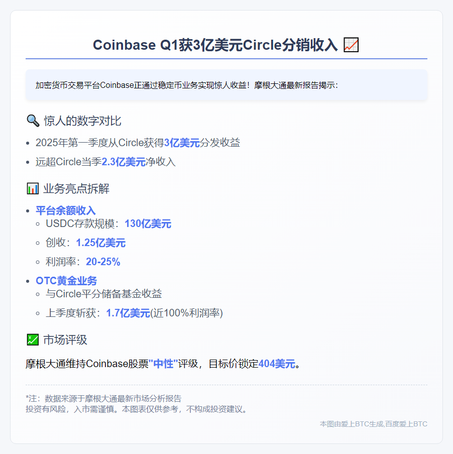Coinbase Q1获3亿美元Circle分销收入
