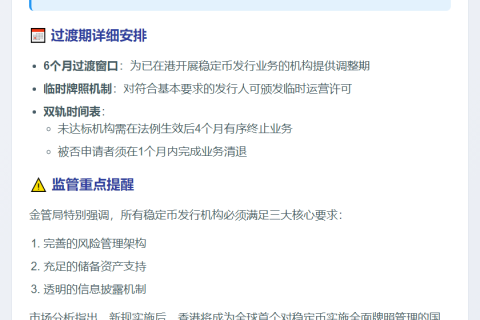 香港金管局：稳定币新规设6个月过渡期