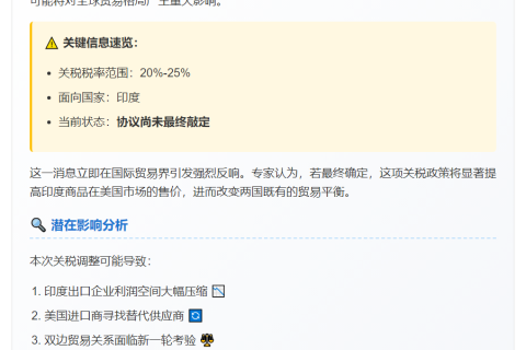 特朗普威胁对印度加征20%-25%关税