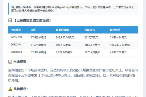 巨鲸空单增持浮亏数千万
