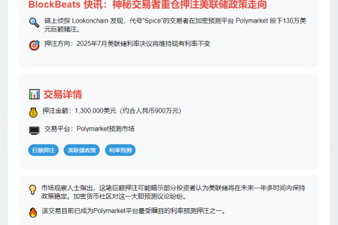 用户豪掷130万美元押注美联储7月维稳