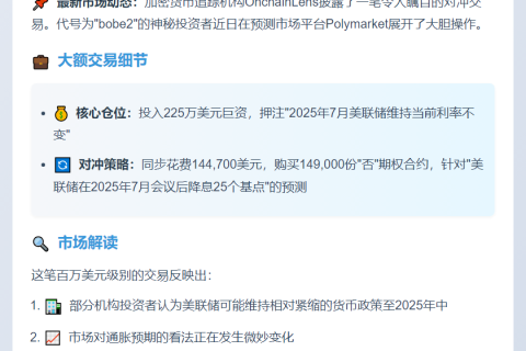 鲸鱼豪掷225万押注7月利率不变