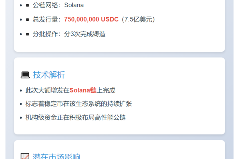7.5亿USDC新铸于Solana