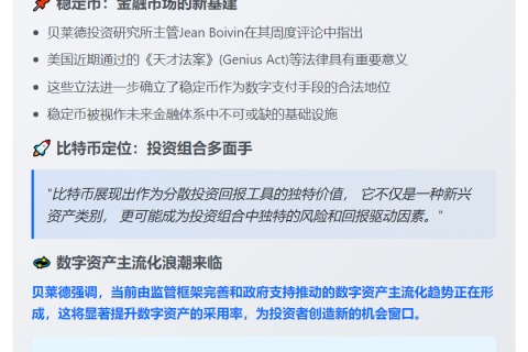 贝莱德看好稳定币和BTC的未来价值