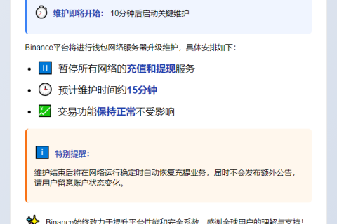 Binance钱包服务器十分钟后升级