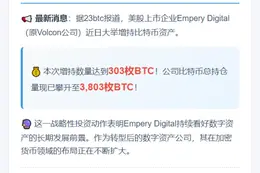 Empery Digital增持303枚BTC，总量达3803枚