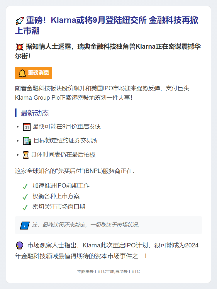 Klarna或9月重启美国IPO