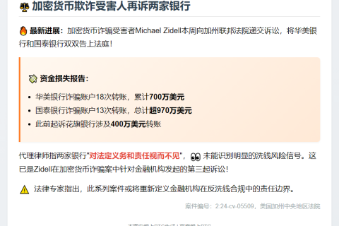 加密货币欺诈受害人再诉两家银行