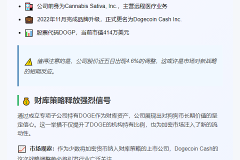 "Dogecoin Cash成立子公司助力DOGE财库"
